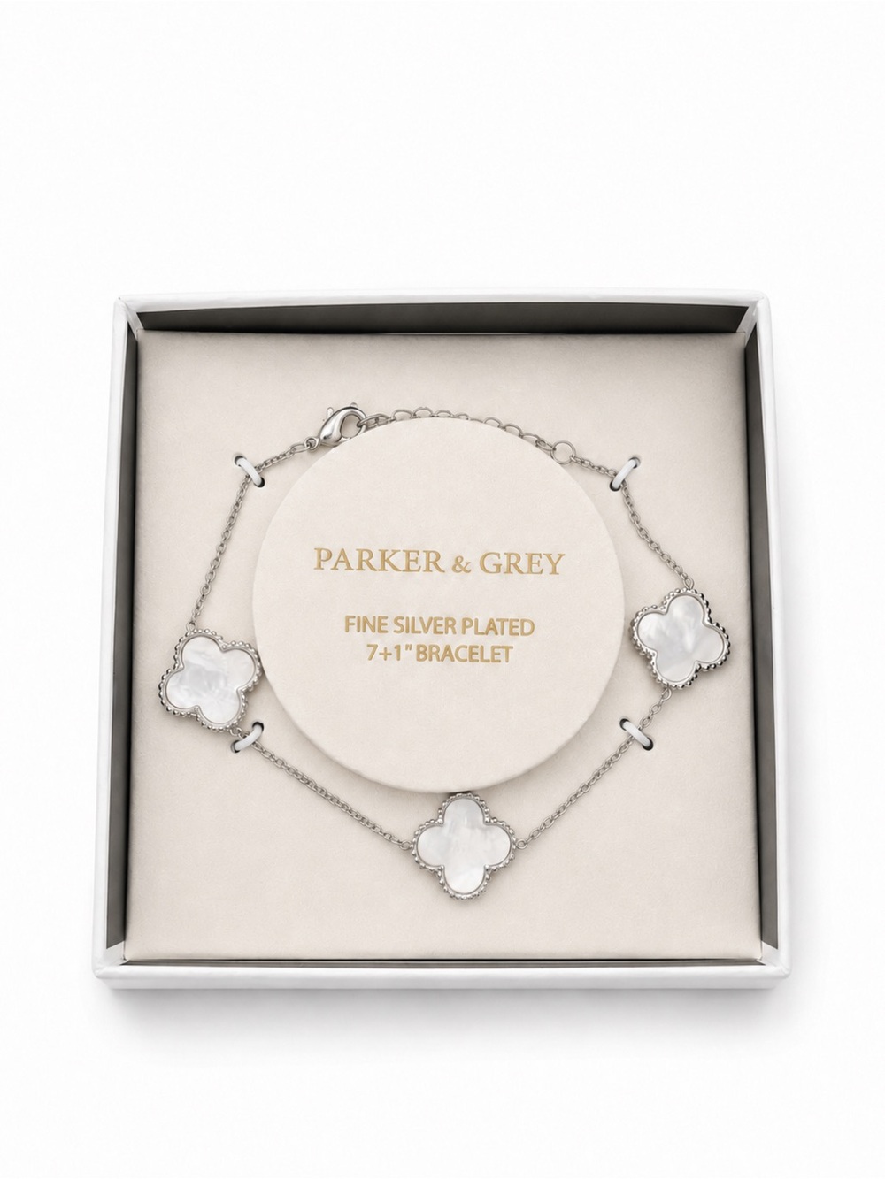 Silver Plated White Mother-of-Pearl Clover Bracelet